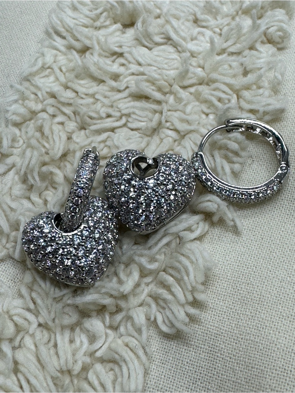3-in-1 Pavé CZ Heart Convertible Hoop Earrings